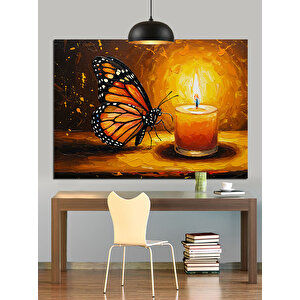 Kelebek Ve Yanan Mum Dekoratif Kanvas - Mdf Ahşap Tablo
