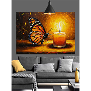 Kelebek Ve Yanan Mum Dekoratif Kanvas - Mdf Ahşap Tablo 70x100 cm