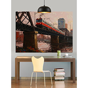 Kırmızı Tren Köprü Üstünde Dekoratif Kanvas - Mdf Ahşap Tablo 70x100 cm