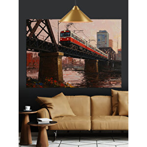 Kırmızı Tren Köprü Üstünde Dekoratif Kanvas - Mdf Ahşap Tablo 70x100 cm