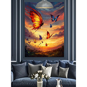 Kelebekler Gün Batımı Dekoratif Kanvas - Mdf Ahşap Tablo 50x70 cm