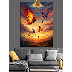 Kelebekler Gün Batımı Dekoratif Kanvas - Mdf Ahşap Tablo 35x50 cm