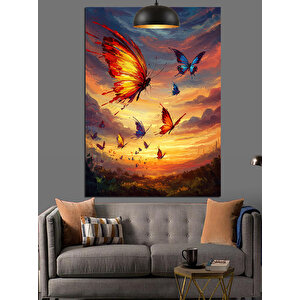 Kelebekler Gün Batımı Dekoratif Kanvas - Mdf Ahşap Tablo 35x50 cm