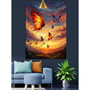 Kelebekler Gün Batımı Dekoratif Kanvas - Mdf Ahşap Tablo
