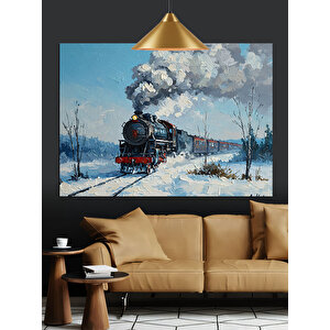 Karlı Ormanda Buharlı Tren Dekoratif Kanvas - Mdf Ahşap Tablo 35x50 cm