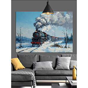 Karlı Ormanda Buharlı Tren Dekoratif Kanvas - Mdf Ahşap Tablo 35x50 cm
