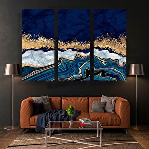 Mavi Altın Soyut Kanvas Baskısı; Lüks Mermer Sanatı 120x150 cm