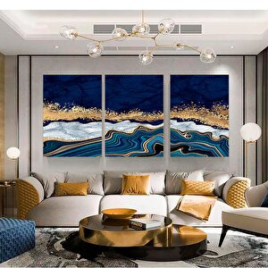 Mavi Altın Soyut Kanvas Baskısı; Lüks Mermer Sanatı 120x150 cm
