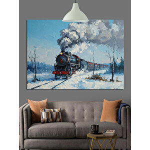 Karlı Ormanda Buharlı Tren Dekoratif Kanvas - Mdf Ahşap Tablo