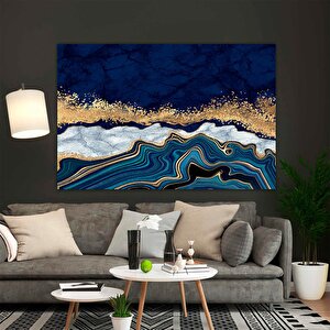 Mavi Altın Soyut Kanvas Baskısı; Lüks Mermer Sanatı 60x90 cm