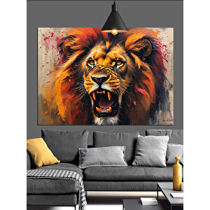Kükreyen Aslanın Portresi Dekoratif Kanvas - Mdf Ahşap Tablo 50x70 cm