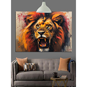Kükreyen Aslanın Portresi Dekoratif Kanvas - Mdf Ahşap Tablo 50x70 cm