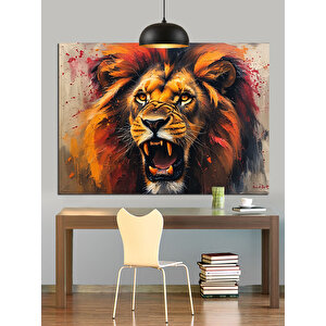 Kükreyen Aslanın Portresi Dekoratif Kanvas - Mdf Ahşap Tablo 50x70 cm