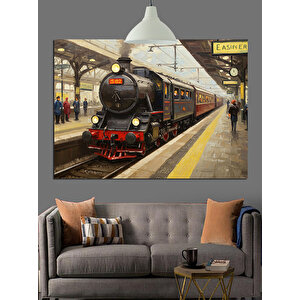 Peronda Bekleyen Buharlı Tren Dekoratif Kanvas - Mdf Ahşap Tablo 35x50 cm