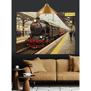 Peronda Bekleyen Buharlı Tren Dekoratif Kanvas - Mdf Ahşap Tablo