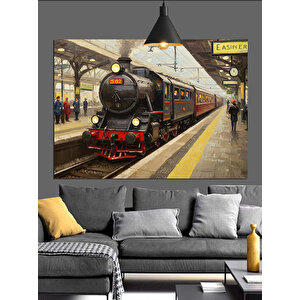 Peronda Bekleyen Buharlı Tren Dekoratif Kanvas - Mdf Ahşap Tablo