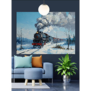 Karlı Ormanda Buharlı Tren Dekoratif Kanvas - Mdf Ahşap Tablo 25x35 cm
