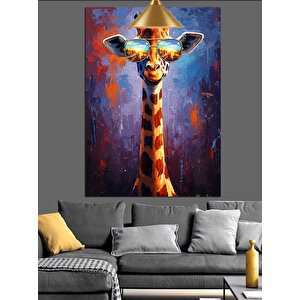Güneş Gözlü Zürafa Dekoratif Kanvas - Mdf Ahşap Tablo 50x70 cm