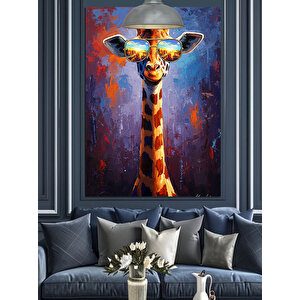 Güneş Gözlü Zürafa Dekoratif Kanvas - Mdf Ahşap Tablo 50x70 cm