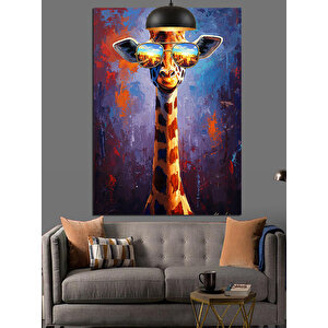 Güneş Gözlü Zürafa Dekoratif Kanvas - Mdf Ahşap Tablo 50x70 cm