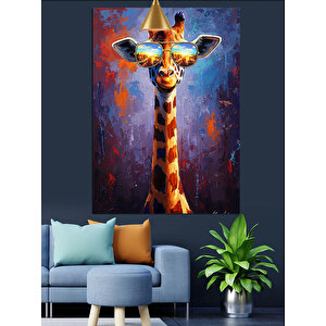 Güneş Gözlü Zürafa Dekoratif Kanvas - Mdf Ahşap Tablo