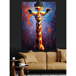 Güneş Gözlü Zürafa Dekoratif Kanvas - Mdf Ahşap Tablo