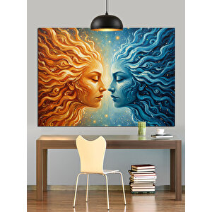 Güneş Ve Ay Yüzü Dekoratif Kanvas - Mdf Ahşap Tablo 50x70 cm