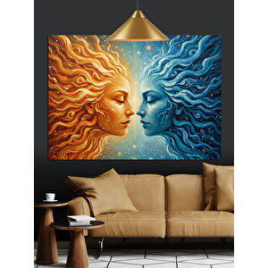 Güneş Ve Ay Yüzü Dekoratif Kanvas - Mdf Ahşap Tablo 50x70 cm
