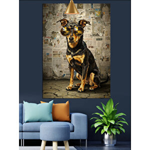 Gazete Fon Köpek Dekoratif Kanvas - Mdf Ahşap Tablo