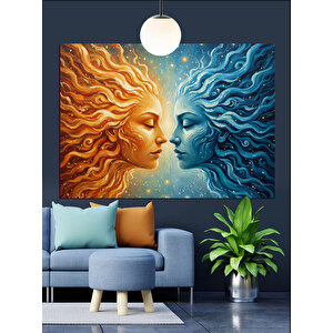 Güneş Ve Ay Yüzü Dekoratif Kanvas - Mdf Ahşap Tablo 25x35 cm