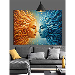 Güneş Ve Ay Yüzü Dekoratif Kanvas - Mdf Ahşap Tablo