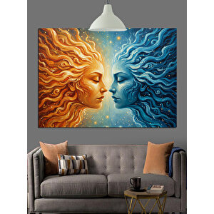 Güneş Ve Ay Yüzü Dekoratif Kanvas - Mdf Ahşap Tablo