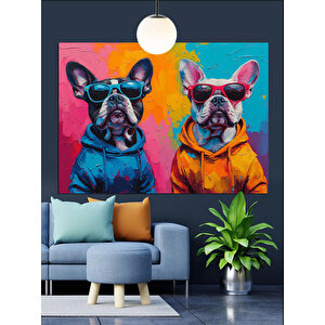 Gözlüklü Renkli Köpek Portresi Dekoratif Kanvas - Mdf Ahşap Tablo 70x100 cm