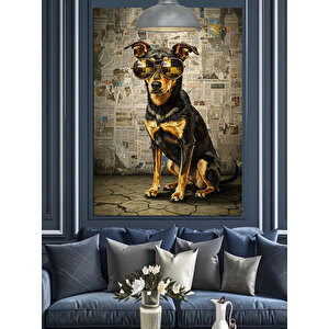 Gazete Fon Köpek Dekoratif Kanvas - Mdf Ahşap Tablo 25x35 cm