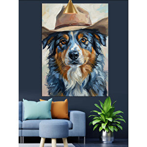 Kovboy Köpek Portre Dekoratif Kanvas - Mdf Ahşap Tablo 50x70 cm