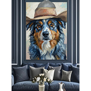 Kovboy Köpek Portre Dekoratif Kanvas - Mdf Ahşap Tablo