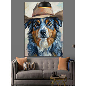 Kovboy Köpek Portre Dekoratif Kanvas - Mdf Ahşap Tablo