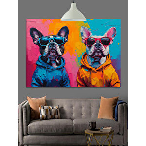 Gözlüklü Renkli Köpek Portresi Dekoratif Kanvas - Mdf Ahşap Tablo 50x70 cm