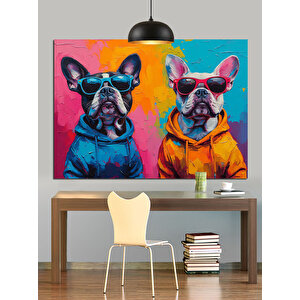 Gözlüklü Renkli Köpek Portresi Dekoratif Kanvas - Mdf Ahşap Tablo 50x70 cm
