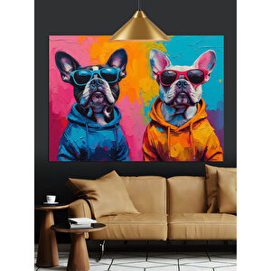 Gözlüklü Renkli Köpek Portresi Dekoratif Kanvas - Mdf Ahşap Tablo