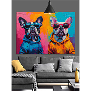 Gözlüklü Renkli Köpek Portresi Dekoratif Kanvas - Mdf Ahşap Tablo