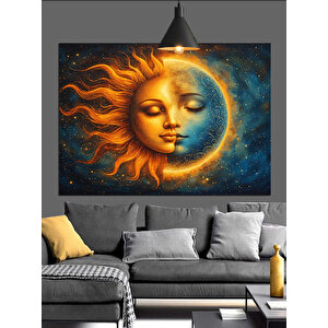 Güneş Ve Ay Yüzü Dekoratif Kanvas - Mdf Ahşap Tablo 50x70 cm