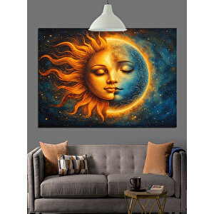 Güneş Ve Ay Yüzü Dekoratif Kanvas - Mdf Ahşap Tablo 50x70 cm