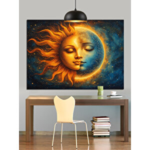 Güneş Ve Ay Yüzü Dekoratif Kanvas - Mdf Ahşap Tablo
