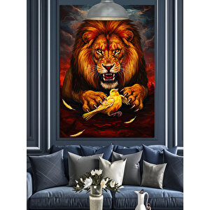 Aslan Ve Kanarya Dekoratif Kanvas - Mdf Ahşap Tablo 35x50 cm