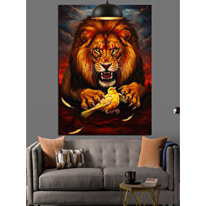 Aslan Ve Kanarya Dekoratif Kanvas - Mdf Ahşap Tablo 35x50 cm