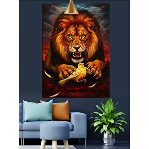 Aslan Ve Kanarya Dekoratif Kanvas - Mdf Ahşap Tablo 35x50 cm