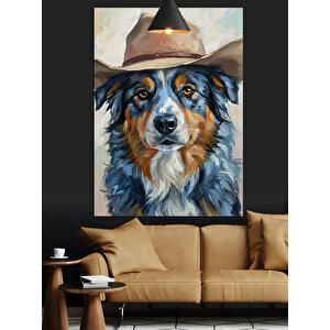 Kovboy Köpek Portre Dekoratif Kanvas - Mdf Ahşap Tablo 35x50 cm