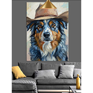 Kovboy Köpek Portre Dekoratif Kanvas - Mdf Ahşap Tablo 35x50 cm