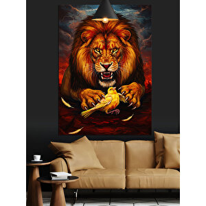 Aslan Ve Kanarya Dekoratif Kanvas - Mdf Ahşap Tablo